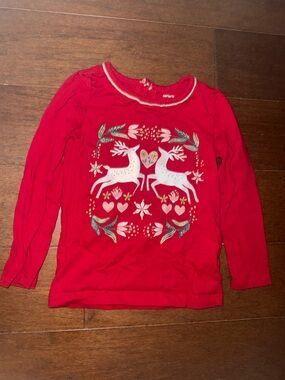 Carter's Red Long Sleeve Shirt with White Reindeer Graphic